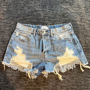 Cello Medium Wash Blue Distressed Jean Shorts